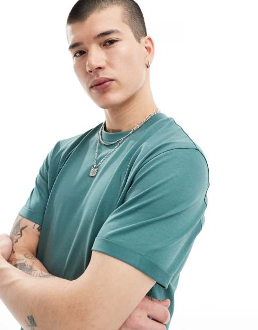 ASOS DESIGN – Essential – T-Shirt in Mittelgrün mit Rundhalsausschnitt und umgeschlagenen Ärmeln