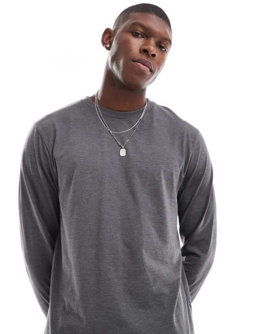 ASOS DESIGN - Essential - T-shirt met lange mouwen en ronde hals in gemêleerd antraciet