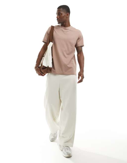 ASOS DESIGN - Essential - T-shirt met ronde hals en omgeslagen mouwen in bruin