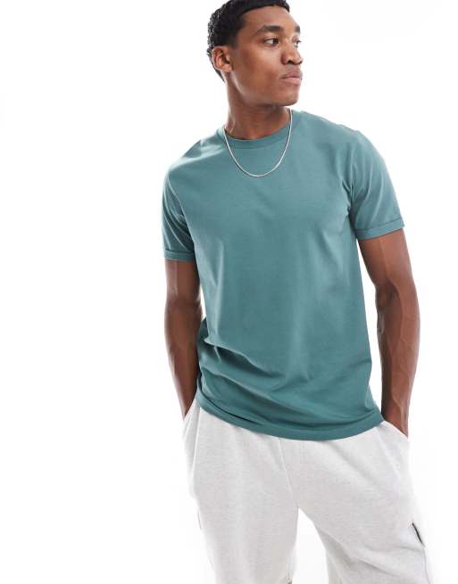 ASOS DESIGN - Essential - T-shirt met ronde hals en omgeslagen mouwen in middengroen