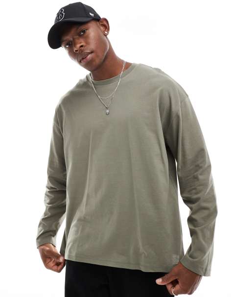 ASOS DESIGN – Essential – T-shirt oversize z długim rękawem w kolorze khaki - view 1
