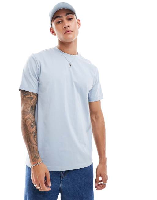 ASOS DESIGN - Essential - T-shirt ras de cou avec manches retroussées - Bleu clair , 3 de 4