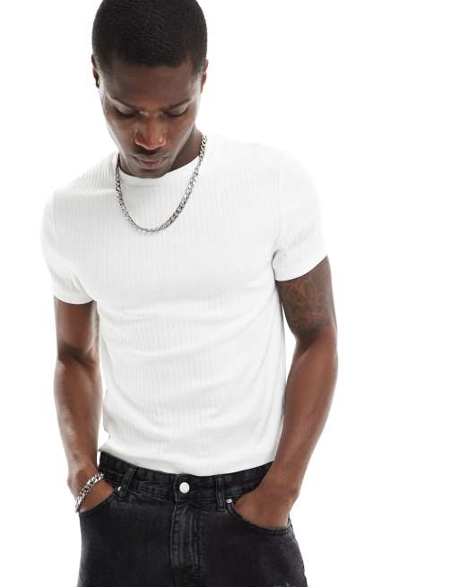 ASOS DESIGN - Essential - T-shirt taglio corto attillata bianca a coste