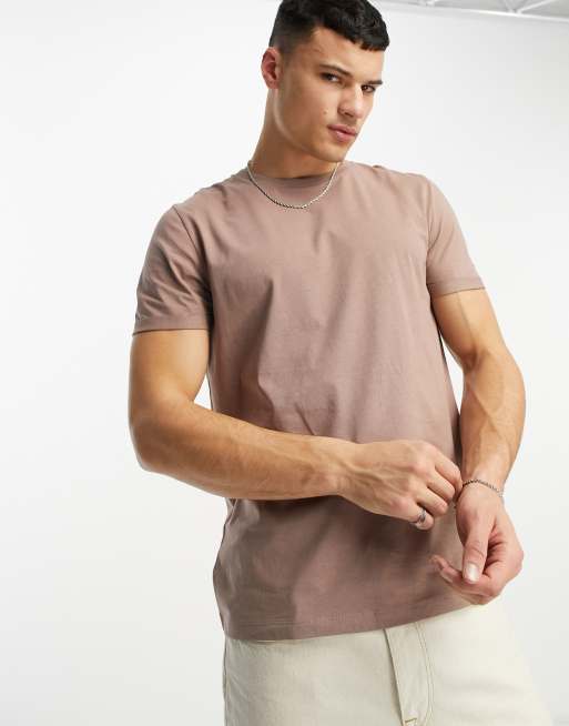 ASOS DESIGN essential t-shirt with crew neck and cuffed sleeves in light brown  