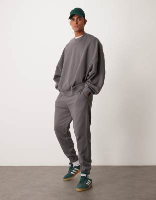 ASOS DESIGN essential tapered trackies in charcoal | ASOS