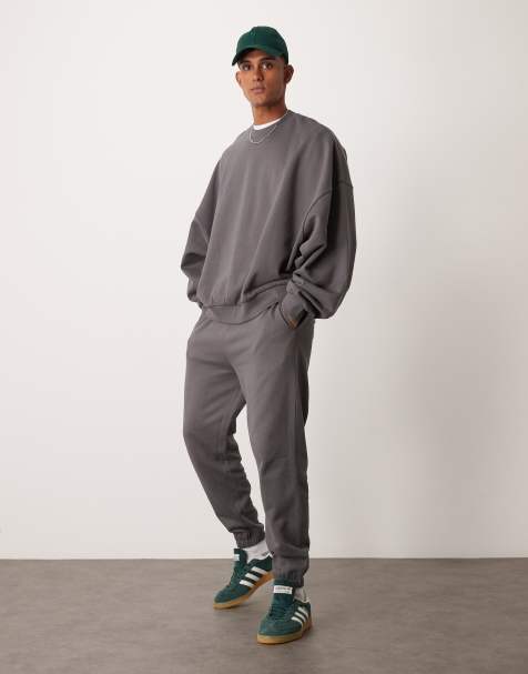 ASOS DESIGN essential tapered trackies in charcoal - view 1