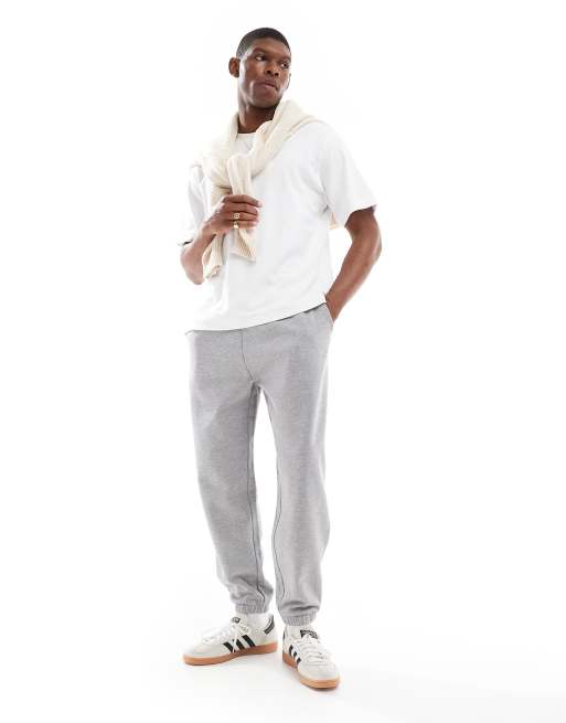 ASOS DESIGN essential tapered trackies in grey marl