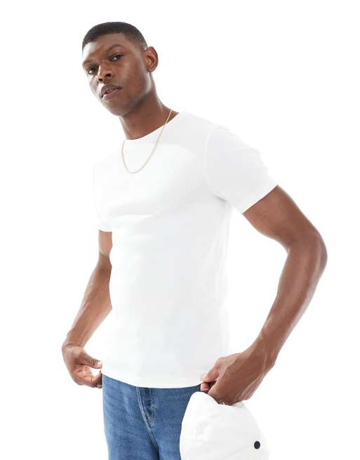 ASOS DESIGN - Essential - Tætsiddende T-shirt i hvid ribstrik