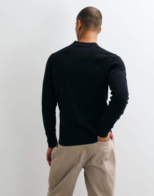 ASOS DESIGN essential tunnstickad pikétröja i svart, 2 av 5