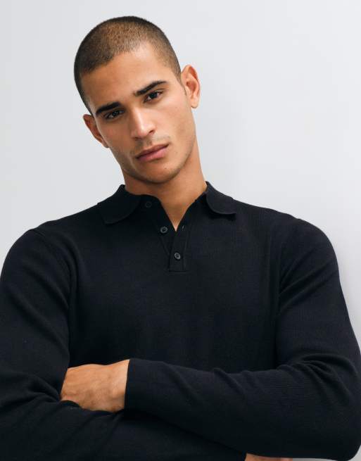 ASOS DESIGN essential tunnstickad pikétröja i svart, 4 av 5