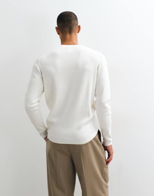 ASOS DESIGN essential tunnstickad tröja med rund halsringning i naturvit, 3 av 5