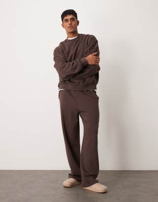 Asos Design Essential Wide Leg Sweatpants In Brown