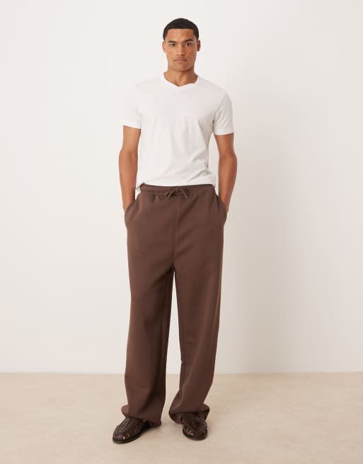 ASOS DESIGN essential wide leg trackies in brown 