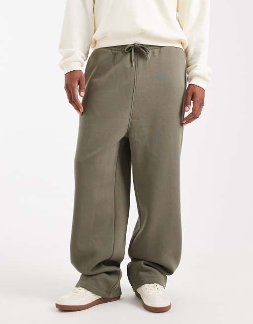 ASOS DESIGN essential wide leg trackies in khaki