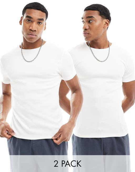 ASOS DESIGN – Essential – Zestaw 2 białych T-shirtów o kroju podkreślającym sylwetkę