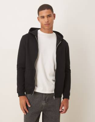 ASOS DESIGN essential zip through hoodie in black