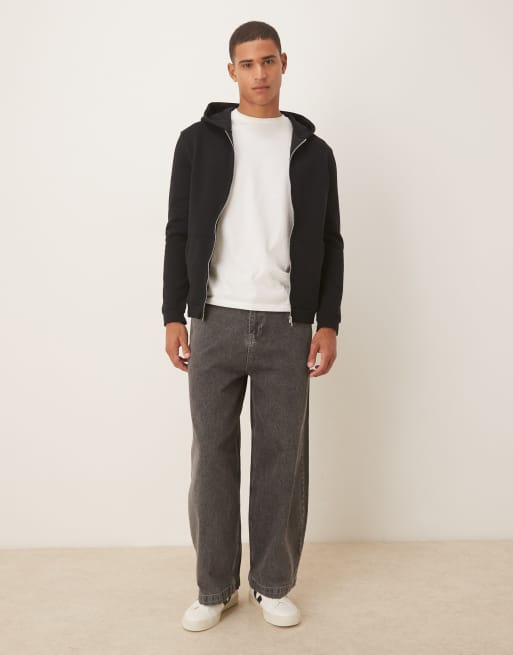ASOS DESIGN essential zip through hoodie in black