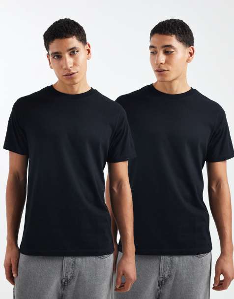 ASOS DESIGN Essentials 2 pack regular fit t-shirt in black