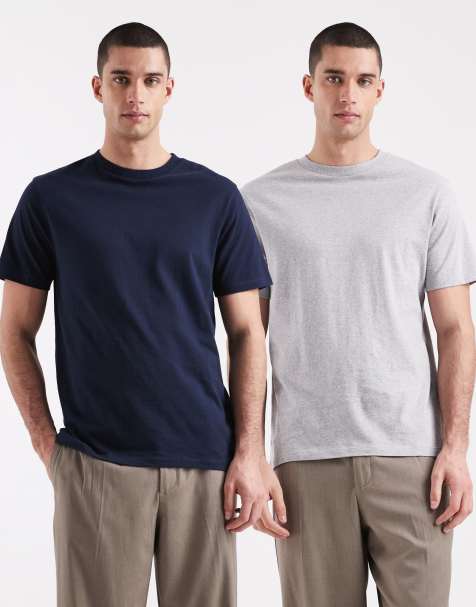ASOS DESIGN Essentials 2 pack regular fit t-shirt in navy and grey 