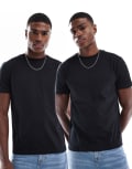 [ASOS DESIGN] ASOS DESIGN essentials 2 pack crew neck t-shirts in black-Multi 2XL BLACK