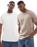 [ASOS DESIGN] ASOS DESIGN essentials 2 pack crew neck t-shirts in brown and cream-Multi 2XL Brown & cream
