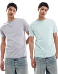 [ASOS DESIGN] ASOS DESIGN essentials 2 pack crew neck t-shirts in grey and blue-Multi 2XL Grey & blue