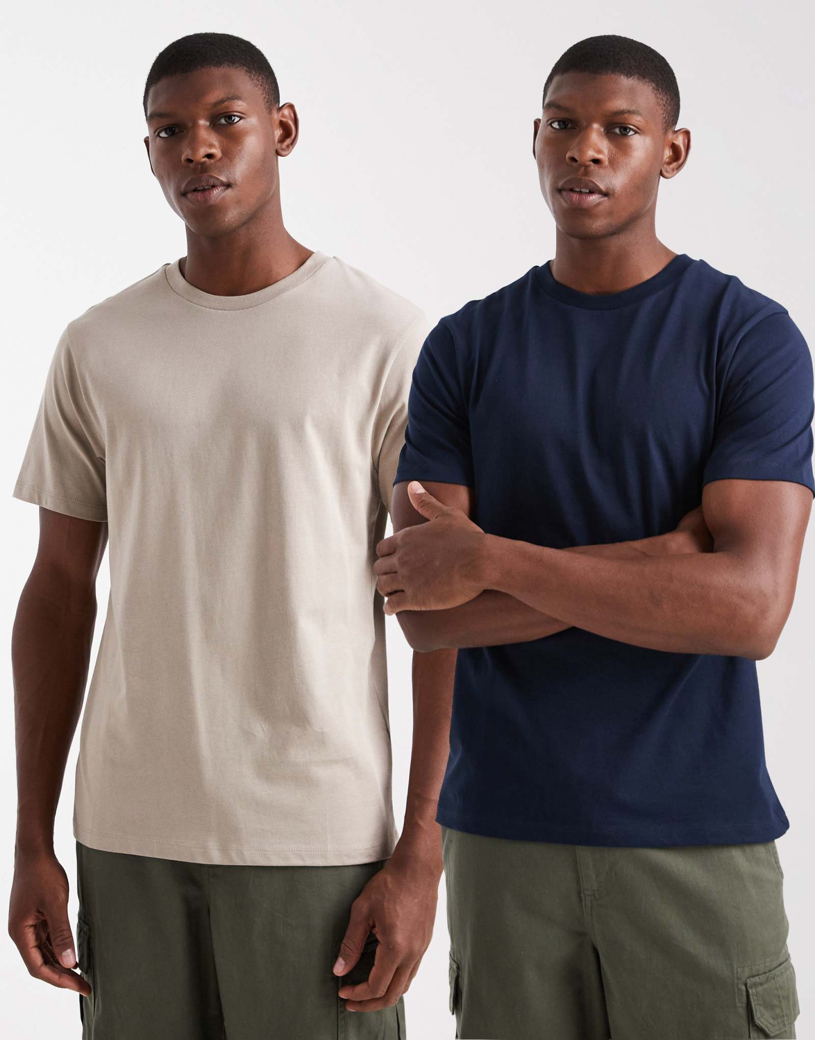 ASOS DESIGN essentials - 2 комплекта футболок с круглым вырезом темно-синего цвета и цвета камня 