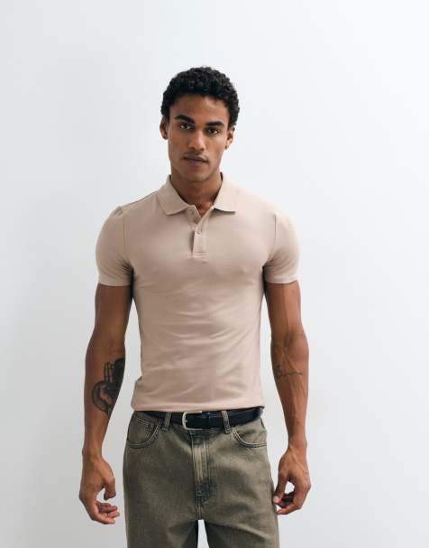 ASOS DESIGN Essentials 2 pack muscle fit polos in white and stone pique - view 1