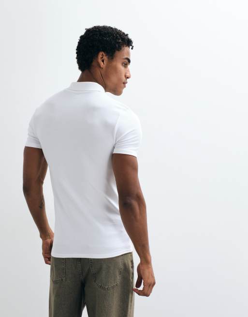 ASOS DESIGN Essentials 2 pack muscle fit polos in white and stone pique, 3 of 5