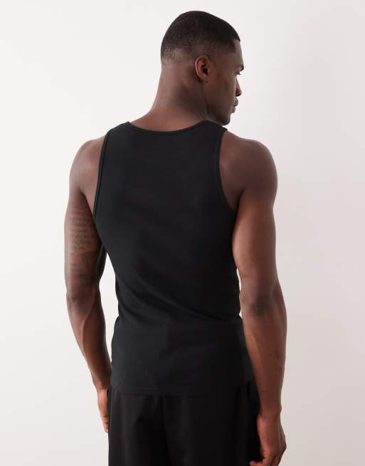 ASOS DESIGN Essentials 2 pack muscle fit ribbed tank in black, 3 of 7