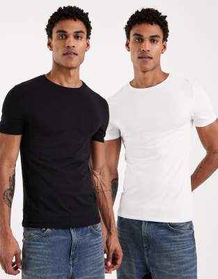 Asos Design Essentials 2 Pack Muscle Fit T-shirts In Multi