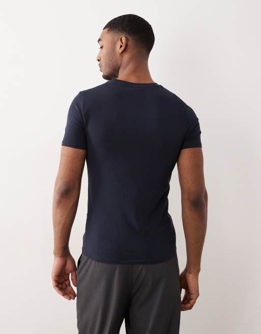 ASOS DESIGN Essentials 2 pack muscle fit t-shirts in cream and navy, 5 of 5