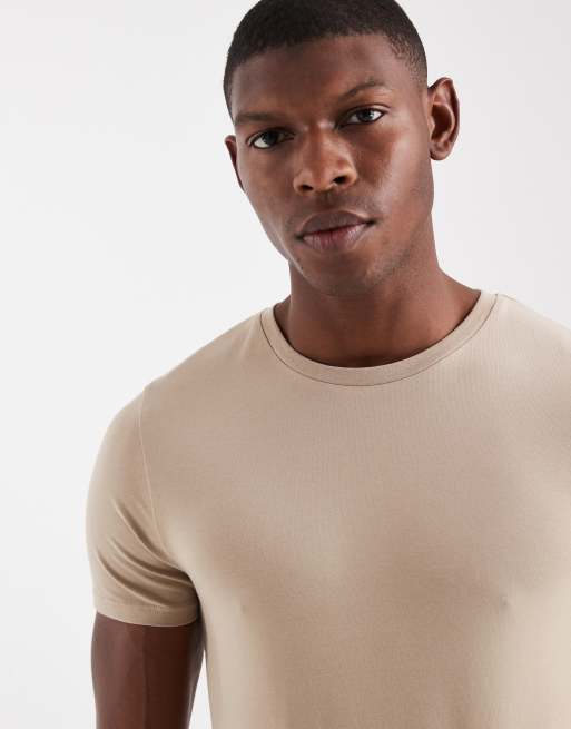 ASOS DESIGN Essentials 2 pack muscle fit t-shirts in dark green and neutral, 5 of 5