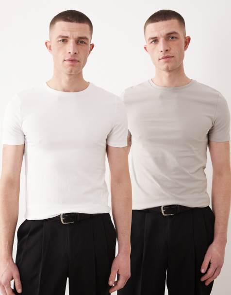 ASOS DESIGN Essentials 2 pack muscle fit t-shirts in white and grey - view 1