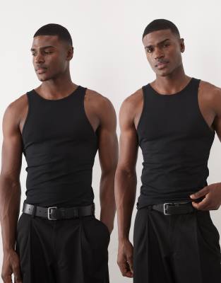 Asos Design Essentials 2 Pack Muscle Fit Tank In Black