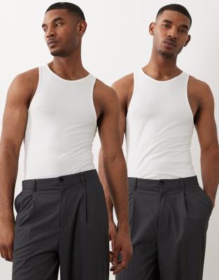Asos Design Essentials 2-pack Muscle Fit Tank Tops In White