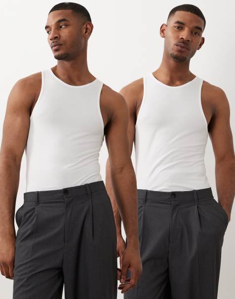 ASOS DESIGN Essentials 2-pack muscle fit tank tops in white - view 1