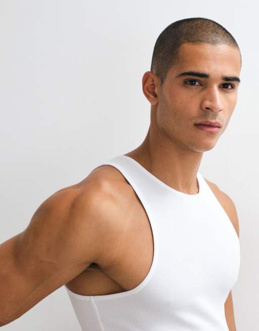 ASOS DESIGN Essentials 2 pack muscle fit vest in white rib, 3 of 5
