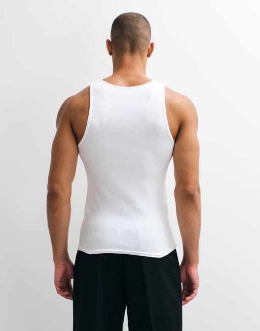 ASOS DESIGN Essentials 2 pack muscle fit vest in white rib, 4 of 5