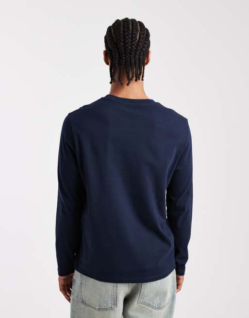 ASOS DESIGN Essentials 2 pack of regular fit long sleeve t-shirts in navy and grey marl , 3 of 5