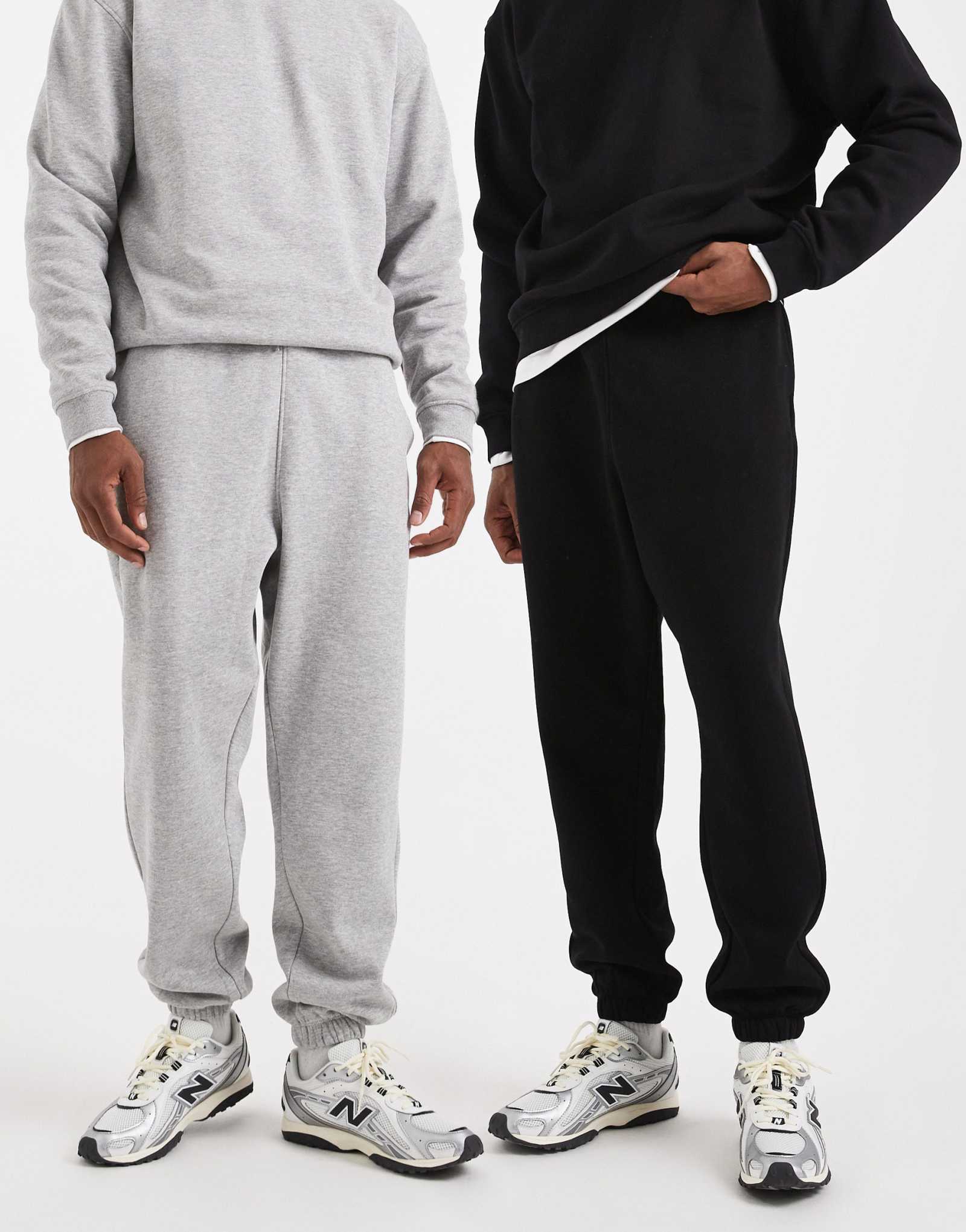 Спортивные брюки большого размера ASOS DESIGN essentials из 2-х комплектов черного и вересково-серого цветов