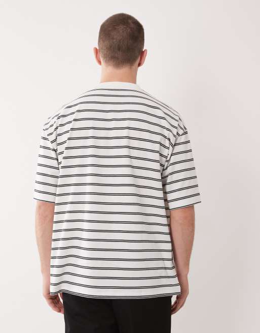 ASOS DESIGN Essentials 2 pack oversized t-shirt in black and cream stripe, 3 of 5