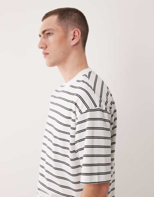 ASOS DESIGN Essentials 2 pack oversized t-shirt in black and cream stripe, 4 of 5