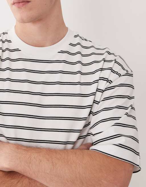 ASOS DESIGN Essentials 2 pack oversized t-shirt in black and cream stripe, 5 of 5