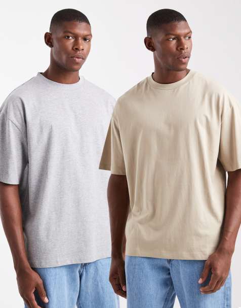 ASOS DESIGN Essentials 2-pack oversized T-shirts in beige and gray - view 1