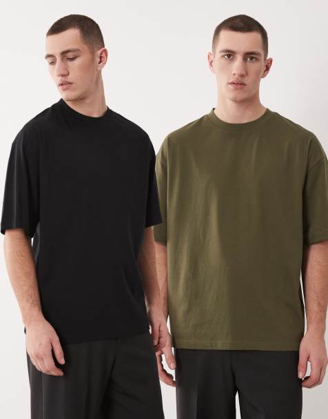 ASOS DESIGN Essentials 2 pack oversized t-shirts in black and green