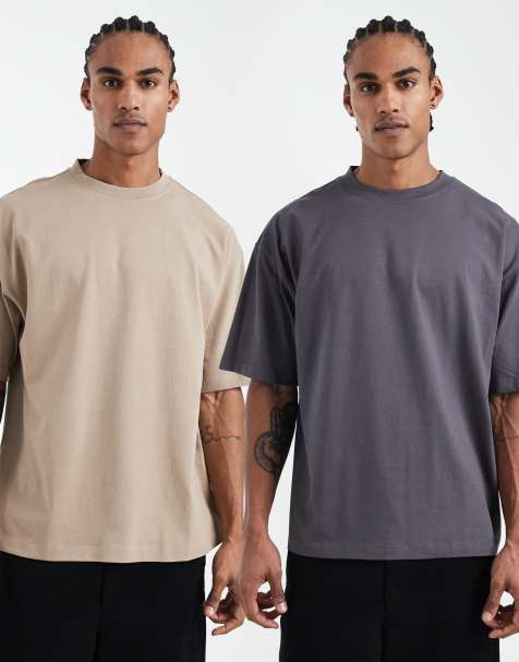 ASOS DESIGN essentials 2 pack oversized t-shirts in charcoal and stone - view 1