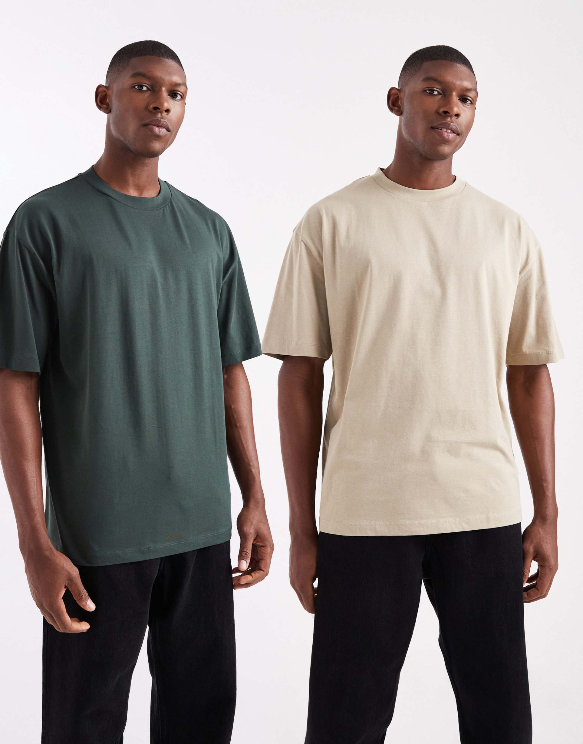 ASOS DESIGN Essentials 2-pack oversized T-shirts in dark green and beige