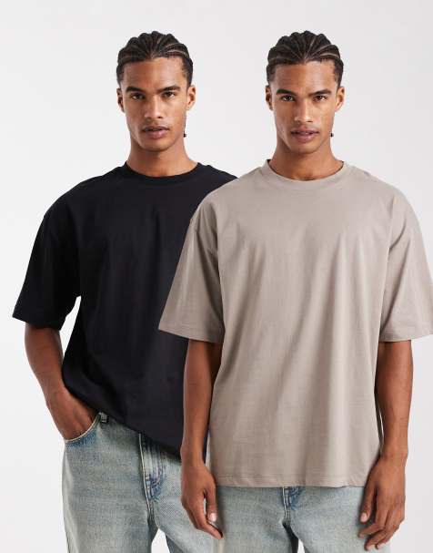 ASOS DESIGN Essentials 2 pack oversized t-shirts in stone and black - view 1