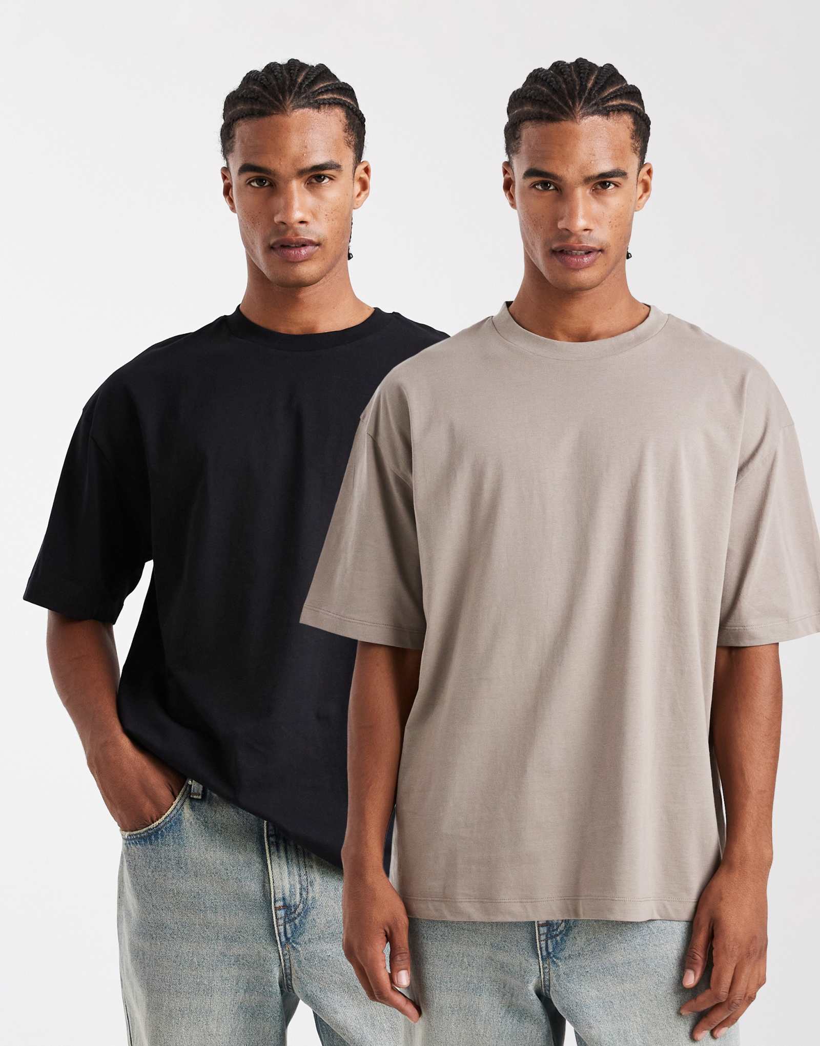 ASOS DESIGN Essentials - 2 комплекта объемных футболок каменного и черного цветов 